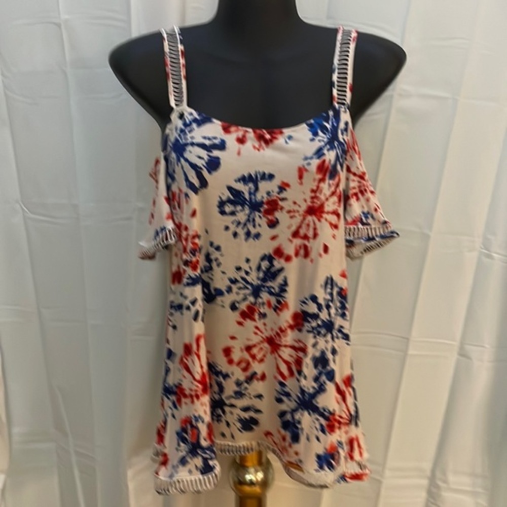 Medium Michael Michael Kors short sleeve cold shoulder red white blue blouse